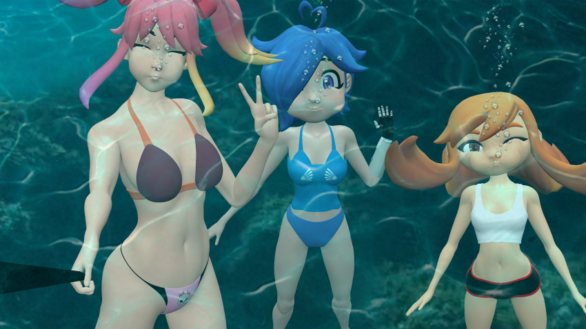 3d 3d_(عمل فني) 3 فتيات air_bubbles بيكيني للشاطئ blue_bikini blue_bikini_bottom blue_eyes blue_hair blue_swimsuit blue_tankini breasts brown_bikini brown_bikini_top bubblecrop_top Female_only glitch_productions hair_over_one_eye Hourglass_figure long_hair Mechanical_arm meggy_spletzer السرة Ocean orange_hair pink_bikini_bottom pink_eyes pink_ الشعر الأرجواني_العيون saiko_bichitaru_(smg4) عصا سيلفي البحر ذاتية التصوير قميص SFM قصير_الشعر قصير_الأكمام Smg4 ابتسامة Source_filmmaker swim_shorts ملابس السباحة ملابس السباحة Tank_top Tankini Tari_(smg4) Twin_tails تحت الماء uwfanatic Water White_crop_top White_shirt White_tank_top Yellow_streak