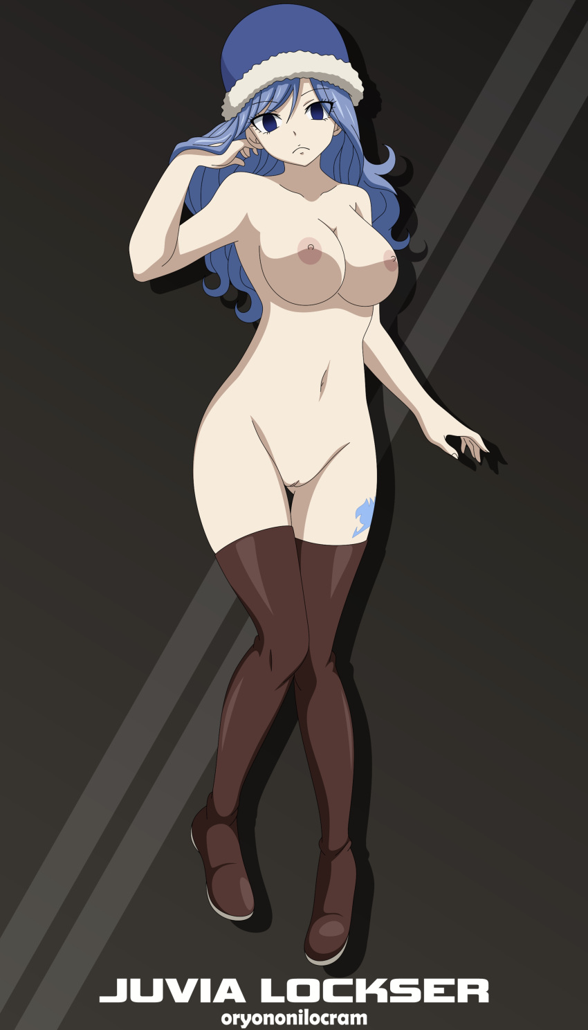 1girl 1girl 1girl jomuring ass_visible_through_thighs big_breasts big_breasts blue_eyes blue_hair breadts تمامًا _naked تمامًا _nude fairy_tail وظيفيًا innie innie_pussy Ockings جوارب الوشم white_skin winter_hat