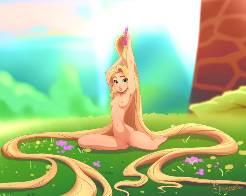 1girl 1girl 1girl absurd_res absurdly_long_hair Arms_up barefoot_on_grass blush breasts Casual_nudity Disney Green_eyes High_res long_hair look_at_viewer طبيعة السرة الحلمات عارية خارج Parted_lips كس رابونزيل سيكيسترو متشابك Very_long_hair