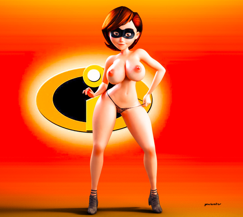 big_breasts erect_nipples helen_parr قناع the_incredibles الفخذين ثونغ