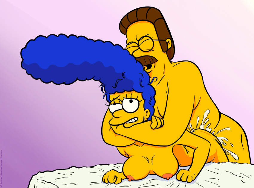 مؤخرة منحنية الثديين خيانة الزوجة نائب الرئيس منتصب الحلمات نظارات marge_simpson ned_flanders orgasm_face the_simpsons الفخذين مهبلي