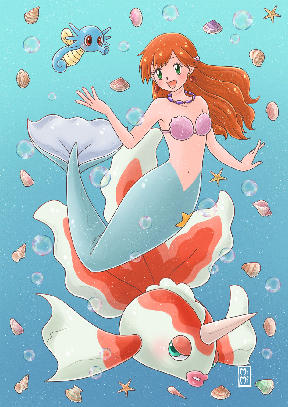 1girl مغرية بيكيني أزرق_ذيل الثديين مخلوقات_(شركة) أقراط game_freak gen_1_pokemon goldeen green_eyes hair_ornament High_res horsea Jewelry long_hair Looking_at_viewer mermaid mermaid_costume mermaid_misty_(بوكيمون) ميستي ميستي_(بوكيمون) ميستي_ميرميد قلادة نينتندو برتقالي_شعر بوكيمون بوكيمون_(أنمي) بوكيمون_(كلاسيكي_أنمي) البحر صدفة صدفة صدفة بيكيني صغيرة الثديين ملابس السباحة تحت الماء ماء