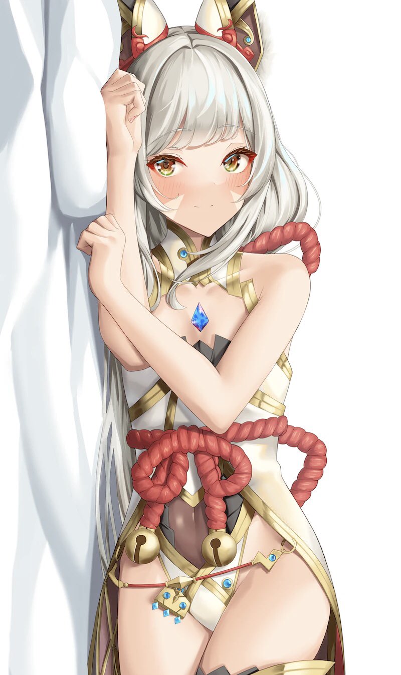 1girl 1girl 1girl isluuring animal_ears الثديين cat_ears core_crystal female_only grey_hair looking_at_viewer lye_on_bed lay_on_side nia nia_ (blade) nia_ (blede) _ (xenoblade) nia_ (xenoblade) nintendo pov small_bovytstists. Ronicles_2 Yellow_eyes