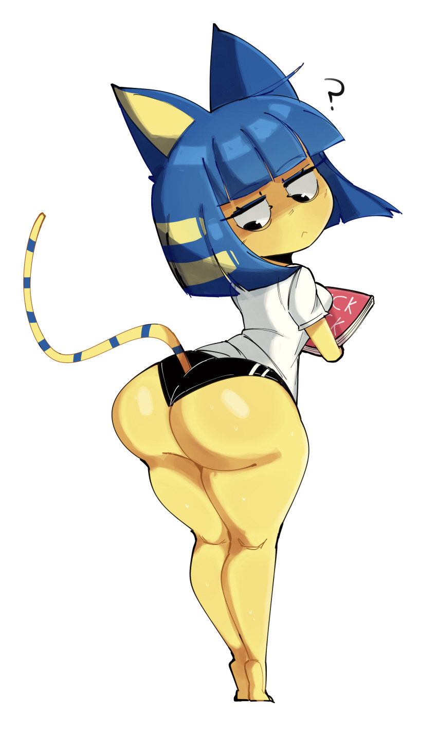 1فتاة سخيفة_res Animal_crossing ankha_(anim_crossing) anthro aquelelazy مؤخرة blue_hair كتاب ثديي ملابس dat_ass محلي_قط سنوري سنوري شعر أنثى شعر عالي الدقة حيوان ثديي نينتندو علامة استفهام بسيطة_خلفية منفردة