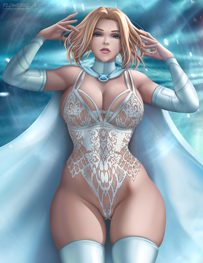 1girl 1girl 1girls big_breasts big_breasts انقسام الثديين emma_frost أنثى_only Flowerxl full_cleavage الملابس الداخلية look_at_viewer Marvel_comics teddy_(ملابس) سميكة_الفخذين White_lingerie White_queen Wide_hips x-men