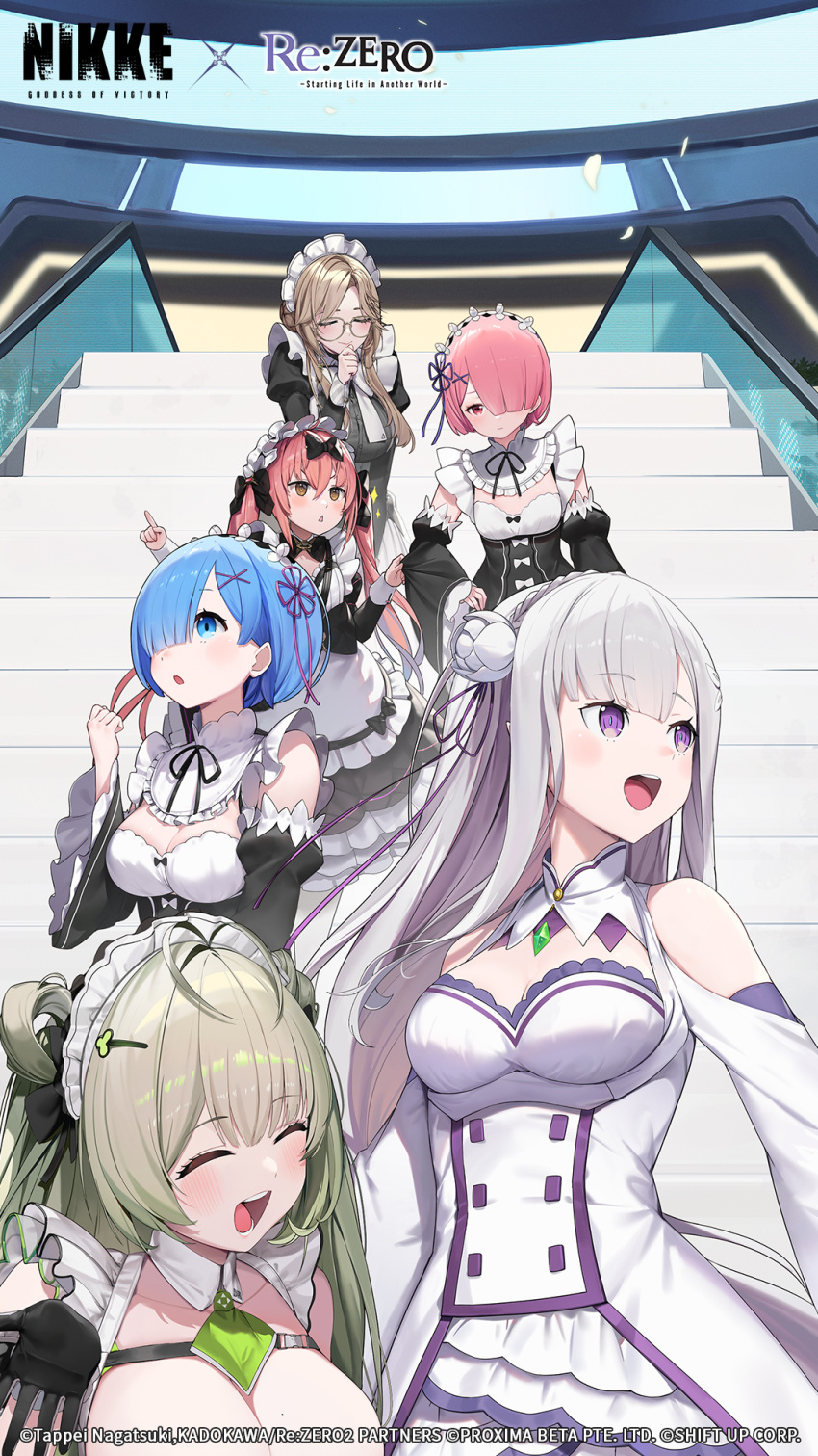 6+بنات ade_(nikke) مئزر كبير الثديين انقسام الثديين كاكاو_(nikke) تعليق_طلب كروس إميليا_(re:zero) نظارات زهرة goddess_of_victory:_nikke hair_flower hair_ornament hair_ribbon High_res long_hair long_sleeves look_at_viewer خادمة_غطاء رأس multi_girls Official_art مدبب_ears purple_eyes ram_(re:zero) إعادة:zero_kara_hajimeru_isekai_seikatsu rem_(re:zero) شريط صودا_(nikke) x_hair_ornament