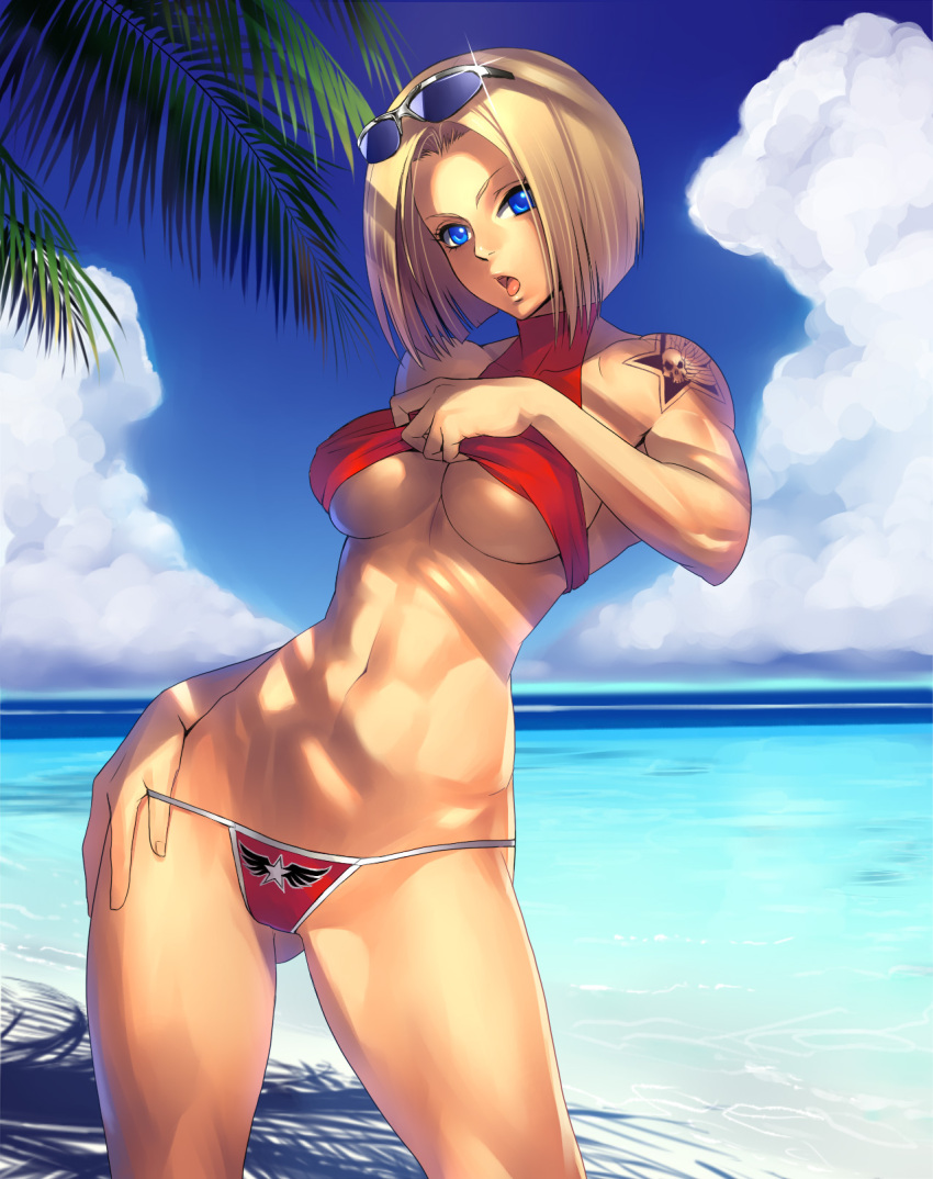 1فتاة بيكيني للشاطئ ثديين أزرق_ماري أنثى_فقط King_of_fighters Ocean ogami خارج palm_tree Solo_female