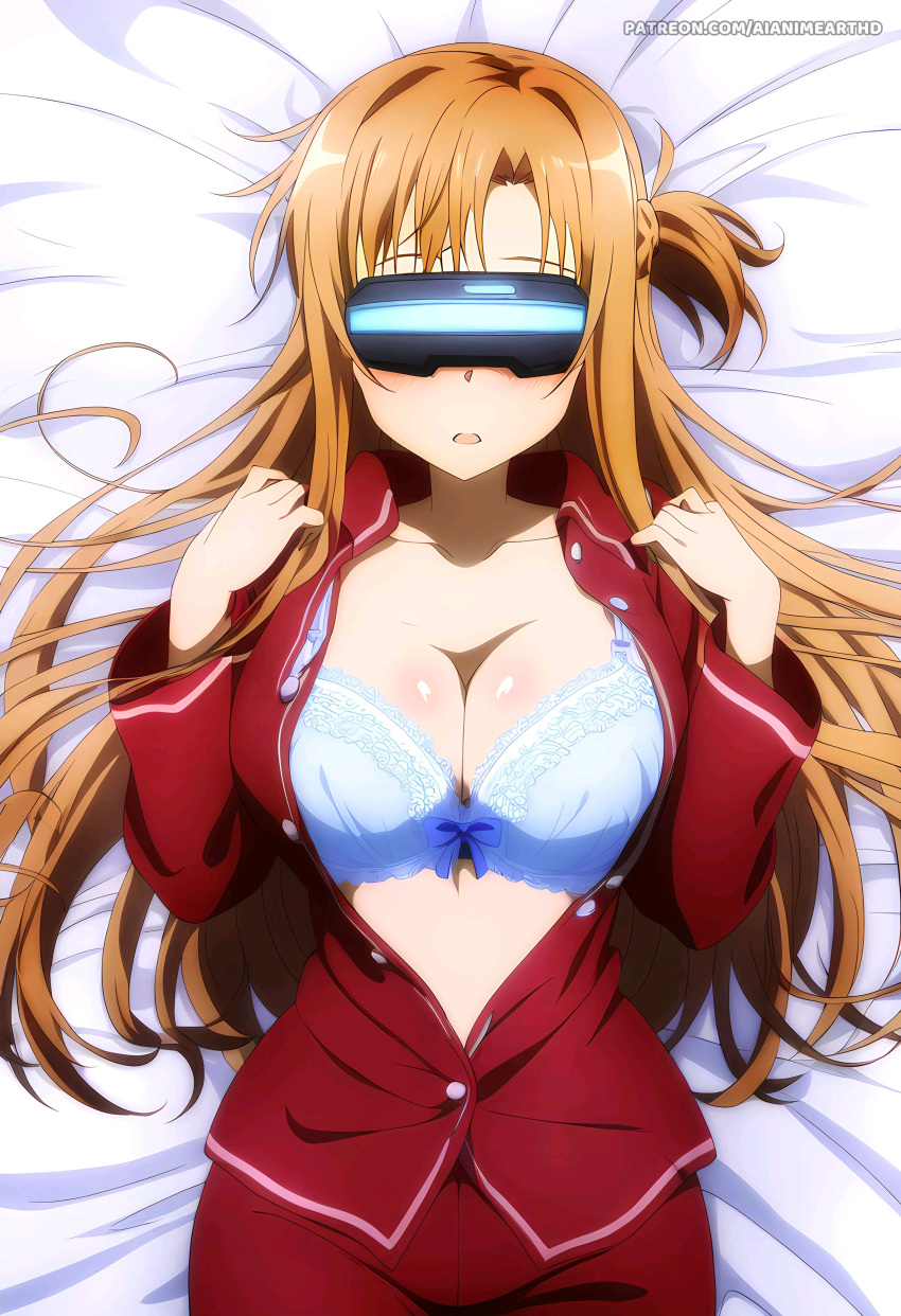 1 أنثى 1 فتاة 1 فتاة 1 فتاة ai_generated asuna_(sao) الانفجارات السرير big_breasts حمالة الصدر الثديين breasts_out_of_clothes أنثى_فقط عالية الدقة عالية الدقة الاستلقاء على السرير ملابس داخلية طويلة الشعر برتقالي_شعر منفرد_أنثى السيف_art_online Very_high_resolution vr_headset