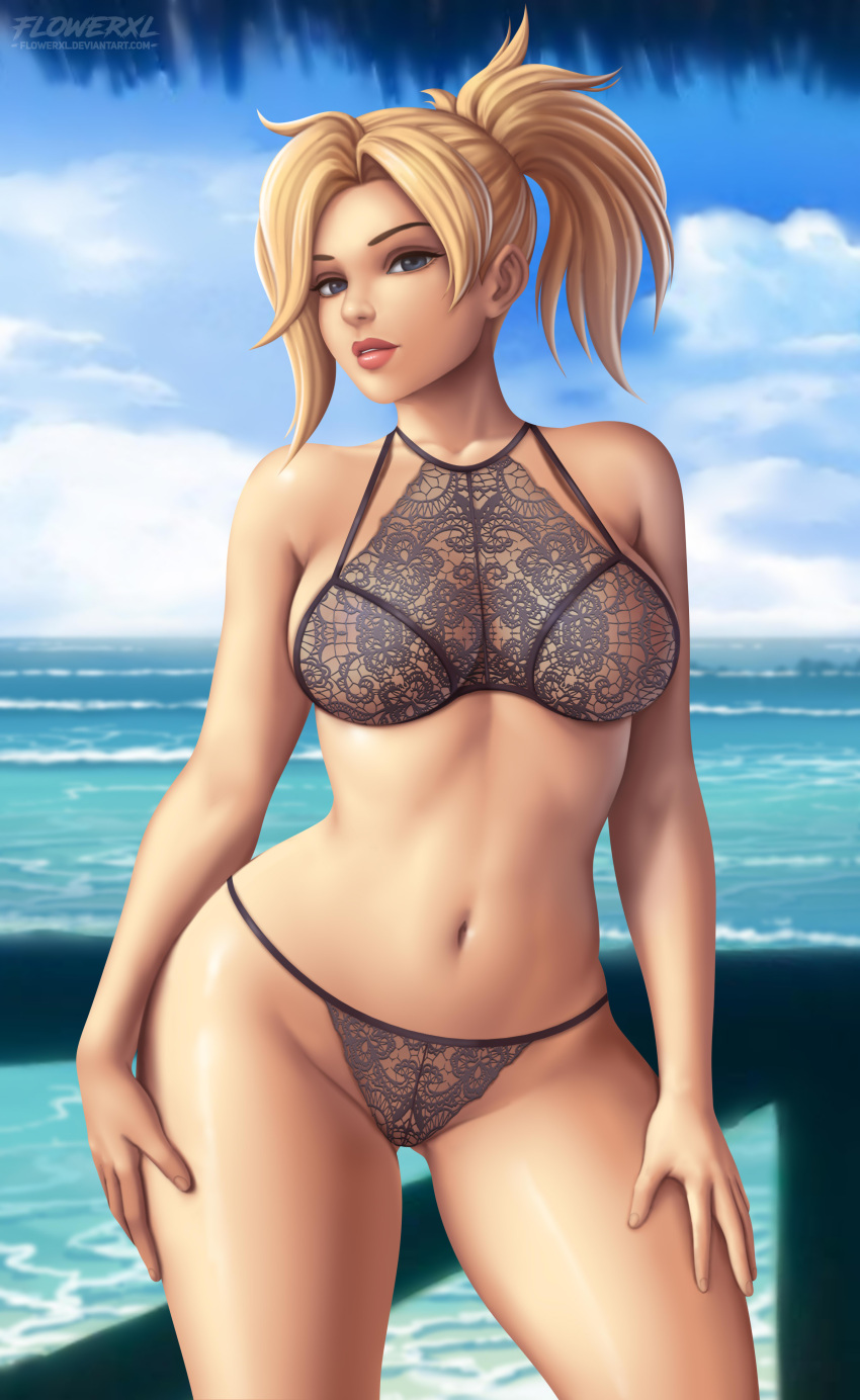 1girl 1girl beach big_breasts black_bra black_lingerie black_panties Blonde_hair blue_eyes bra breasts Bridge cleft_of_venus curvyeye_contact Flowerxl lace lace-trimmed_bra lace-trimmed_panties lace_trim الشفاه أحمر الشفاه look_at_another Makeup Medium_breasts رحمة_(overwatch) السرة overwatch_1 النخيل سراويل متباعدة_الشفاه ذيل حصان الملابس الداخلية