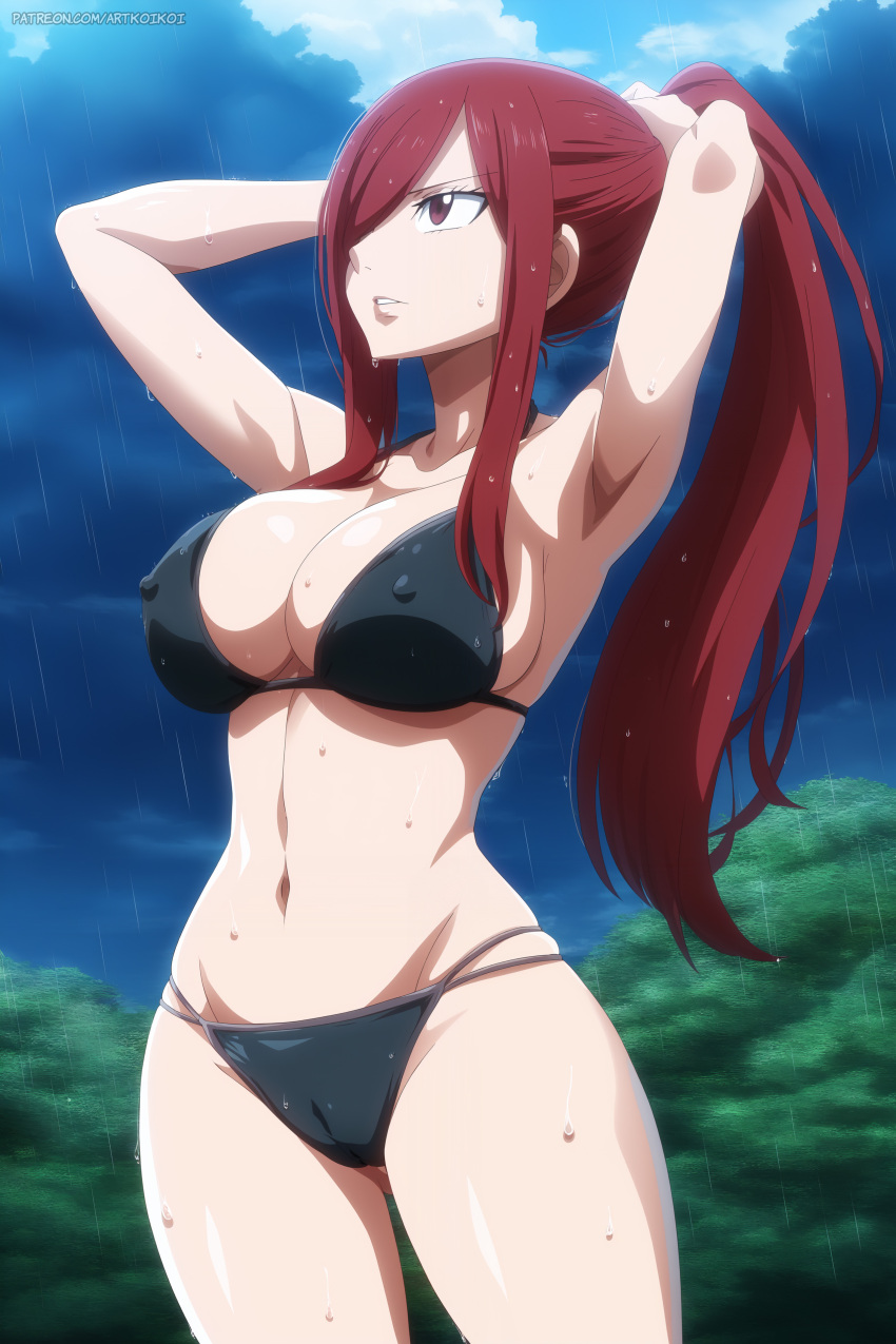 1girl ai_generated Arms_up artkoikoi big_breasts bikini black_bikini black_panties breasts erza_scarlet fairy_tail أنثى_فقط كبيرة_الثديين_طويلة_الشعر ناضجة_أنثى سراويل داخلية منحرف_أنثى_شعر_أحمر sex_invitation sex_suggestive