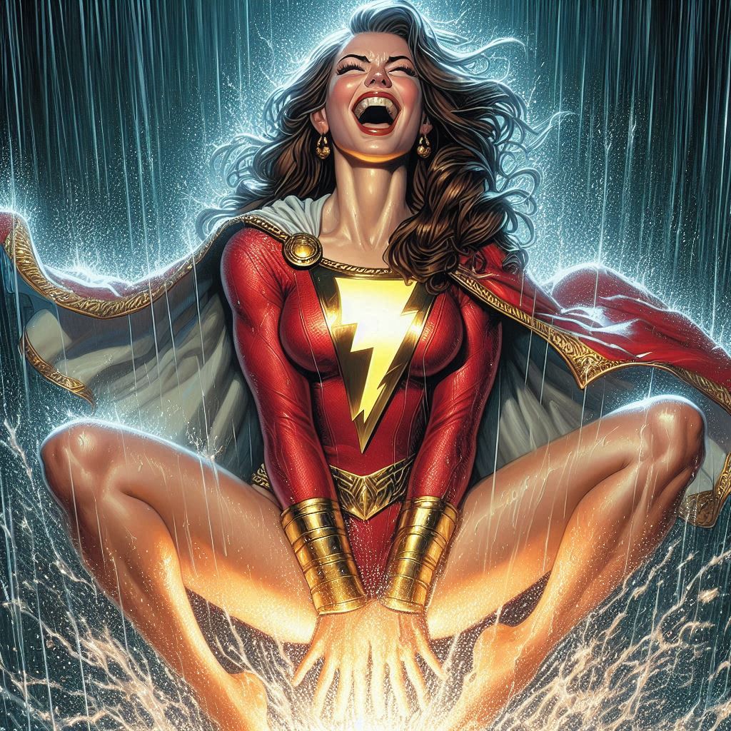 ai_generated حزام كبير_الثديين، سوار بدون قاع، بني_شعر كيب مغلق، عيون تغطي_كس dc_comics dc_comics Lightning أحمر شفاه طويل_شعر طويل_أكمام_ماري_مارفل مطر أحمر_بدلة حمراء_أحمر شفاه صراخ ابتسامة منتشرة_أرجل ماء أبيض_كيب