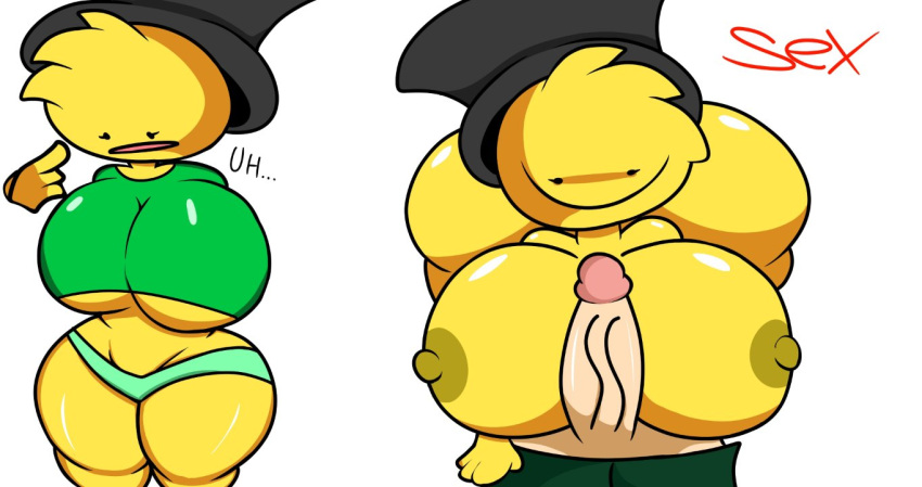 2023 :) الحمار الكبير big_breasts big_penis big_thighs black_hat green_shirt jeffbob jp20414 (فنان) pervert_smile rodrigo_(oc) الجنس smiley_face Yellow_skin