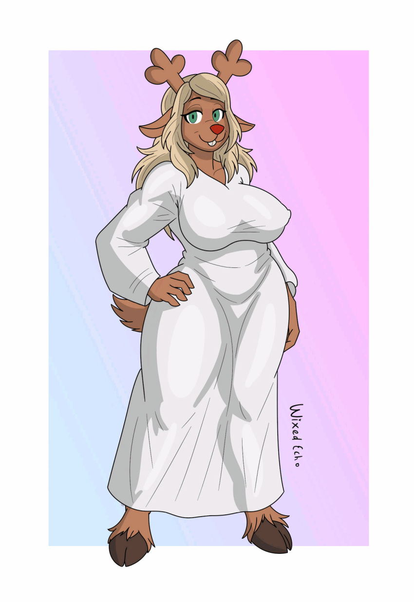 1girl 2020s 2023 2d 2d_(artwork) alternative_breast_size alternative_version_available anthro anthro_only antlers artist_name ass big_breasts blonde_hair breasts brown_body brown_fur buckteeth capreoline cervid cervine مكسوة مكسوة_أنثى ملابس غزال أذني غزال فتاة غزال ذيل غزال deltarune deviantart digital_media_(artwork) dress edit edit female_anthro female_only full_body fur furry_female furry_only gif green_eyes hair hand_on_hip hand_on_own_hip hooves looking_at_viewer mammal monster monster_girl navel nipples noelle_holiday noelle_holiday_(dark_world_form) pinup pussy reindeer slideshow solo_anthro solo_female standing teeth hips third-party_edit خلفية ثنائية اللون undertale_(series) شخصية لعبة فيديو ألعاب فيديو حدود بيضاء ملابس بيضاء فستان أبيض أرداف عريضة wixedecho