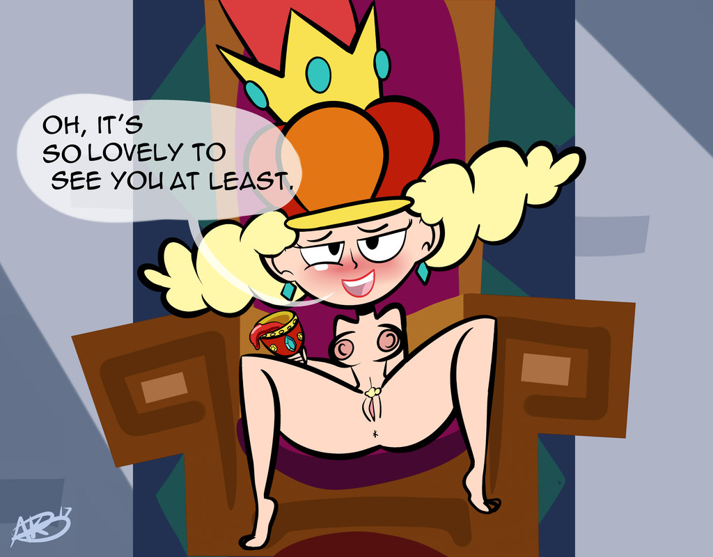 1girl 1girl atomickingboo blonde_hair crown disney disney_xd sugar earring english_text nipples nude pubic_hair queen_delightful the_7d عرش نبيذ