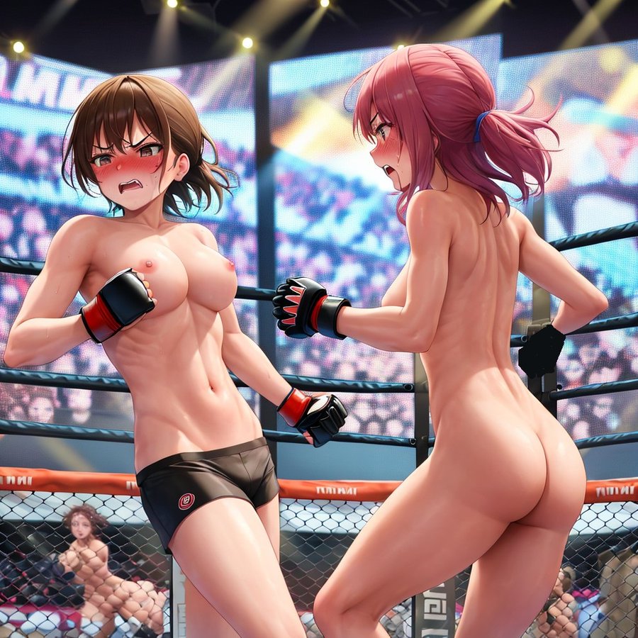 ai_generated angry ass athletic_female bike_shorts blush boxing boxing_gloves boxing_gloves_only breasts catfight cfnfclothed_female_nude_female_عارية حشد محرج محرج أنثى عارية قتال حلبة قتال مجبر تعريض قسري glj-enf gym_shorts مذلول إذلال mma حلمات عارية عارية في العلن عامة عامة تعريض عام إذلال عام فحش عام عري عام لكمة شورتات فقط عاريات عاريات تجريد عاريات عاريات خلع الملابس