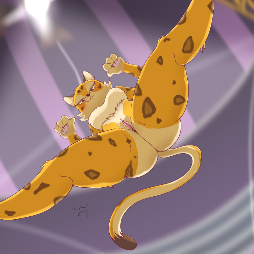 1:1 1girl 1girl 2022 4_fingers :3 absurd_res anthro ass Bedroom_eyes black_nose breasts brown_body brown_fur chest_tuft clawroline claws digital_media_(artwork) eyelashes facial_tuft felid finger fur genitals half-closed_eyes high_res hound_wolf kirby_(series) leopard looking_at_viewer looking_down_at_view low-angle_view mammal multicolored_body multicolored_fur multicolored_tail tighted_eyes nintendo nude pantherine pawpads presenting presenting_pussy purple_eyes pussy seductive signature smile spots spots spots_body spread_legs spread tuft under_boob video_games whiskers white_body white_fur_worm's-eye_view yellow_body yellow_fur