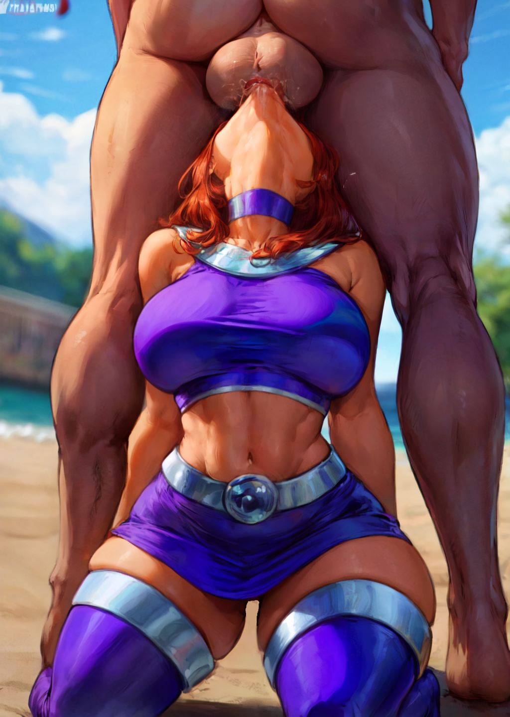 1boy 1girl 2d abs ai_generated alien alien_girl athletic_female balls balls_deep ballsurfing bare_shoulders beach stomach stomach_button big_balls big_breasts breasts chokerclothedclothed_femaleclothed_female_nude_male crop_top day dc_comics deepthroat duo face_fucking oralatio female genitals ginger ginger_hair hips human human_penetrating irrumatio kneel koriand'r licking_balls light-skinned_male midriff nude nude_male oral oral_penetration oral_sex orange_hair outside penetration penis penis_in_mouth saliva Skirt source standing starfire stockings straight sword_swallowing_position tampopo teen_titans thick_thighs legs throat_bulge tongue tongue_out tongue_out_blowjob uncensored unseen_male_face warner_brothers wide_hips