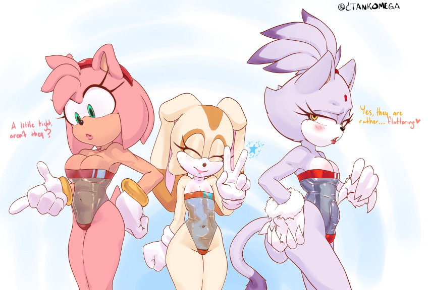 3girls absurd_res accessory amy_rose anthro bare_shoulders biped blaze_the_cat blush bracelet breasts brown_body brown_fur bulge cameltoe claws cleavage closed_eyes clothesed clothes cream_the_rabbit ctankomega detailed_bulge dialogue domestic_cat erection erection_under_clothing eulipotyphlan felid feline felis female female_anthro fur genital_outline genitals glans Gloves green_eyes gris_swimsuit group gynomorph gynomorph_anthro hair hair_accessory hairband handwear hedgehog high_res humanoid_genitalia humanoid_penis intersex_anthro jewelry lagomorph leotard leporid lipstick makeup mammal meme meme_clothing one-piece_swimsuit penis penis_outline pink_body pink_fur ponytail purple_body purple_fur rabbit sega small_breasts smile sonic_the_hedgehog_(series) ملابس السباحة ذيل ملابس ضيقة شفافة ملابس شفافة ملابس سباحة شفافة ثلاثي عيون صفراء شابة شابة
