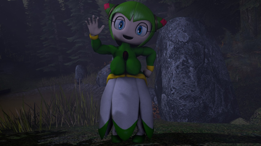 1girl 3d 3d_(artwork) alien alien_girl alien_humanoid amulet blue_eyes breasts wearing clothes cosmo_the_seedrian daws19 dress female green_hair huge_breasts humanoid looking_at_viewer open_mouth outside pantyhose plant plant_girl plant_humanoid pseudo_hair seedrian shoes short_hair solo sonic_(series) sonic_the_hedgehog_(series) sonic_x source_filmmaker tms_entertainment waving waving_at_viewer
