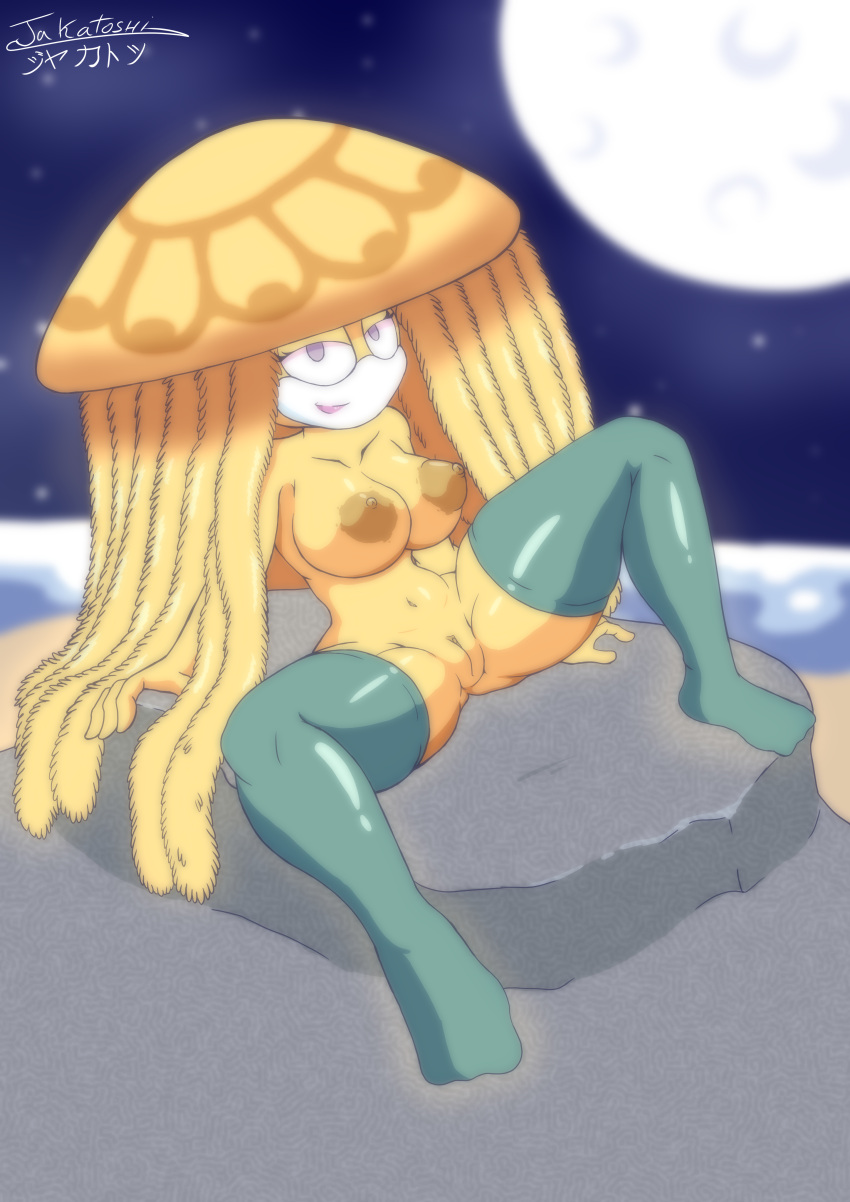 1girl 2024 absurd_res anthro archie_comics beach big_breasts breasts cnidarian high_res jakatoshi jellyfish lavender_eyes legs_apart long_hair marine medusozoan mostly_nude navel nipples opal_the_jellyfish pussy sega sitting smile sonic_the_hedgehog_(archie) sonic_the_hedgehog_(series) stockings tenacle tenacle_hair yellow_body