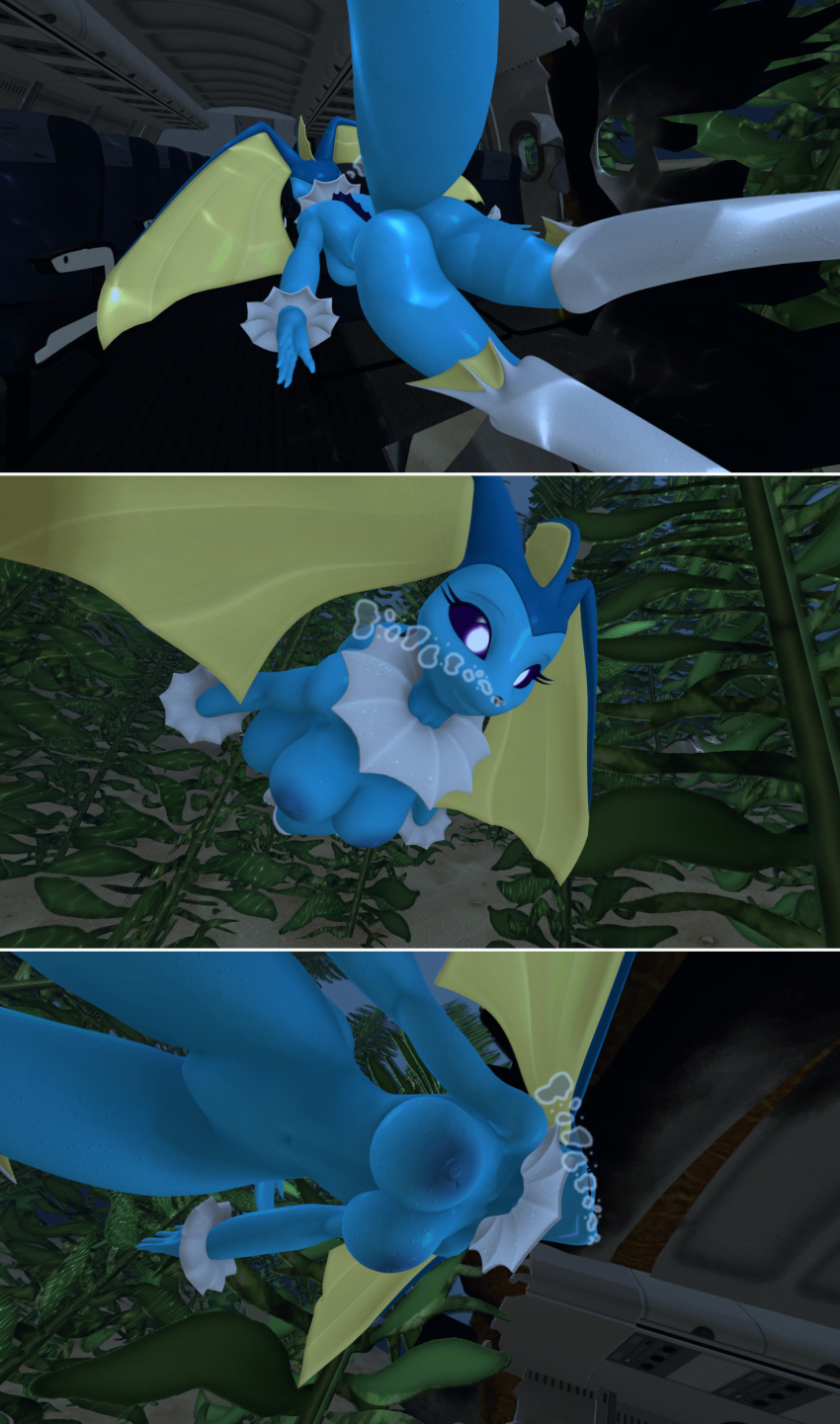 1girl 3d 3d_(artwork) airplane airplane anthro ass big_breasts breasts bubbles comic sugar_crowley female jet navel nintendo nipples nude ocean plane pokemon pokemon_(species) sea skinny_dipping solo source_filmmaker swimming underwater vaporeon water