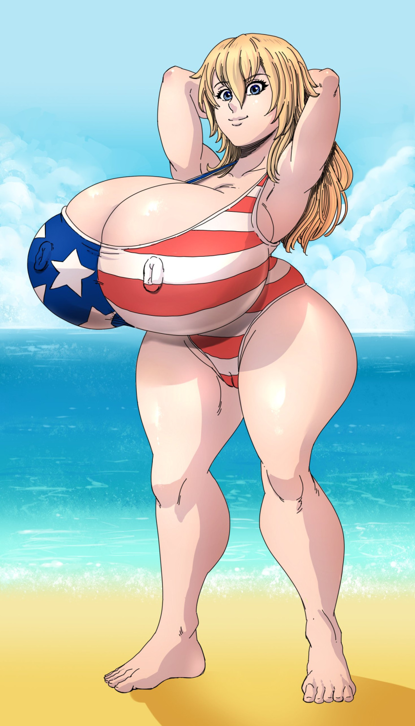 1girl 2022 american_flag_bikini american_flag_swimsuit armpits arms_behind_head ass barefoot beach blonde_hair blue_eyes booty_calls breasts cameltoe commission commissioner_upload erect_nipples gigantic_ass gigantic_breasts huge_ass huge_breasts long_hair looking_at_viewer mature mature_female mature_woman milf nipples nipples_visible_through_clothing nutaku one-piece_swimsuit pussy smile swimsuit thick_thighs legs twisteddragonart vagina wide_hips zoe_(booty_calls)