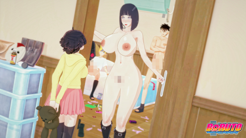 3d after_sex age_difference big_breasts black_hair boruto:_naruto_next_generations breasts censored danp3d group_sex hinata_hyuuga incest medium_hair miniskirt naruto naruto_(series) nude orgy pink_skirt short_hair skirt uzumaki_boruto uzumaki_himawari