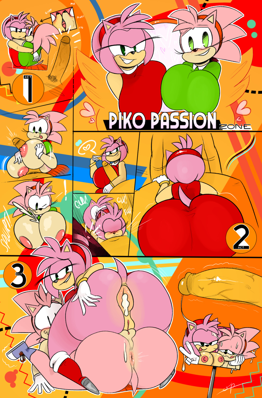 1boy 2020 2girls amy_rose anthro anus ass big_ass big_breasts bisexual blush bodily_fluids breast_play breasts canid canine classic_amy_rose classic_sonic_(universe) clothesed clothing colorful comic cum cum_in_ass cum_inside cum_on_breasts cum_on_face dat_ass deepthroat digital_media_(artwork) duo english_text erection eulipotyphlan oralatio female female/female female_penetrated footwear fox french_kissing fur genital_fluids genitals Gloves green_eyes group handwear hedgehog high_res huge_ass huge_breasts hugging interspecies kissing licking licking_lips looking_at_viewer looking_back male male/female male_penetrating mammal miles_