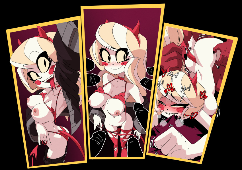 اختراق الشرج الجنس الشرجي الحمار الحمار هز الثديين الكبيرين charlie_morningstar_(hazbin_hotel) Female_only group_sex hazbin_hotel horns horns_hairband inker_comics inkershike حلمات عارية red_bikini sex White_skin