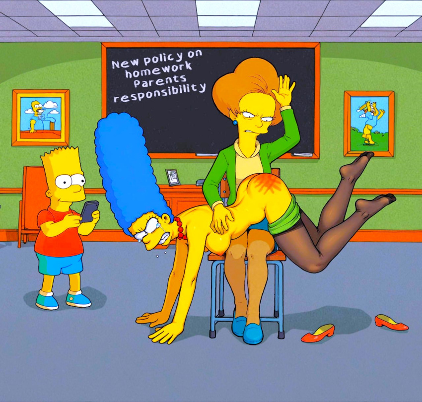 ai_generated الحمار بارت_سيمبسون الثديين edna_krabappel erect_nipples marge_simpsonspank_marks جوارب الردف the_simpsons الفخذين