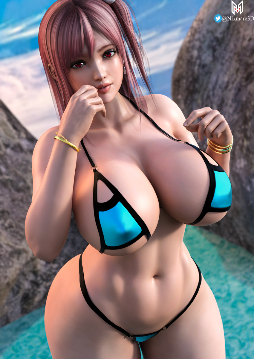 1girl 3d 3d_ (عمل فني) مغنية big_breasts bikini bracelet breadts curvaceous curvy curvy_body curvy_female curvy_figure curvy_hips dead_or_alive dead_or_alive_5 female_only pink_hair pov red_eyes solo_female tecmo shich_hips shich_legs shich_lips shich_thighs الفخذين wide_hips